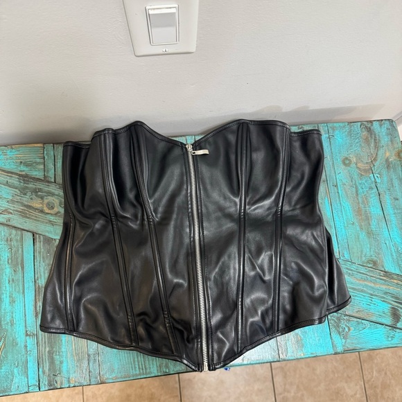 Faux Leather Corset Sexy Clubwear Bustier Hot Lingerie Zipper Front - Picture 4 of 10